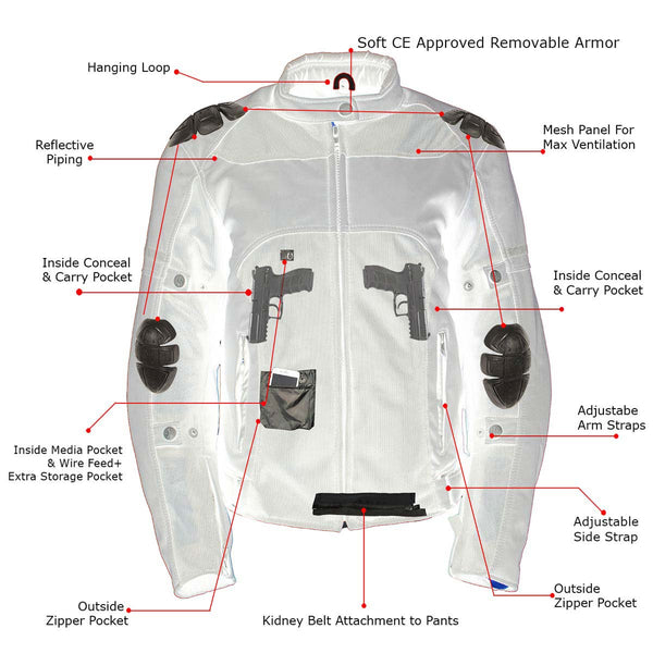 Milwaukee Leather Women's Cool Racer Black Textile Motorcycle Jacket w/ CE Armor - MPL22704