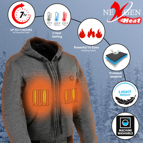 Nexgen Heat Women's Heated Hoodie Jacket - MPL2713SET Grey | 3 Level Motorcycle Riding, Winter Ready, Outdoors Use