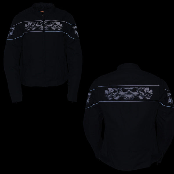 Milwaukee Leather MPL2730 Women's Black Crossover Textile Scooter Jacket with Reflective Skulls