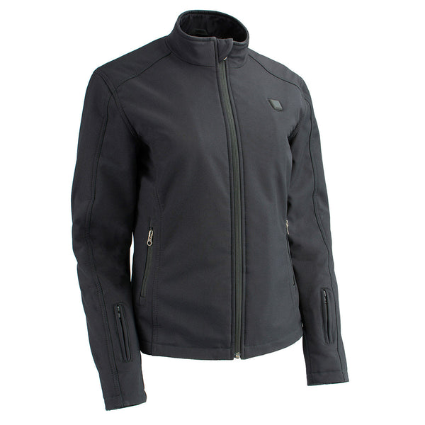 Nexgen Heat MPL2760SET Women's Black Soft Shell Zipper Front Heated Jacket Powered By Rechargeable 10000mAh Battery Pack