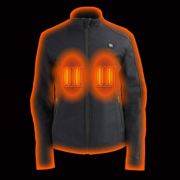 Nexgen Heat NXL2760SET Women's ‘Storm’ Black Soft Shell Zipper Front Heated Jacket (Included 10000mAh Battery Pack)