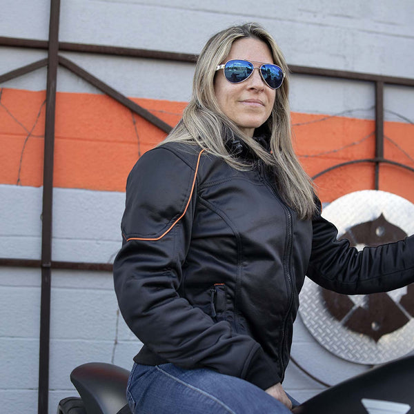 Milwaukee Leather MPL2764 Women's Black Soft Shell Armored Motorcycle Racing Style Jacket with Hoodie