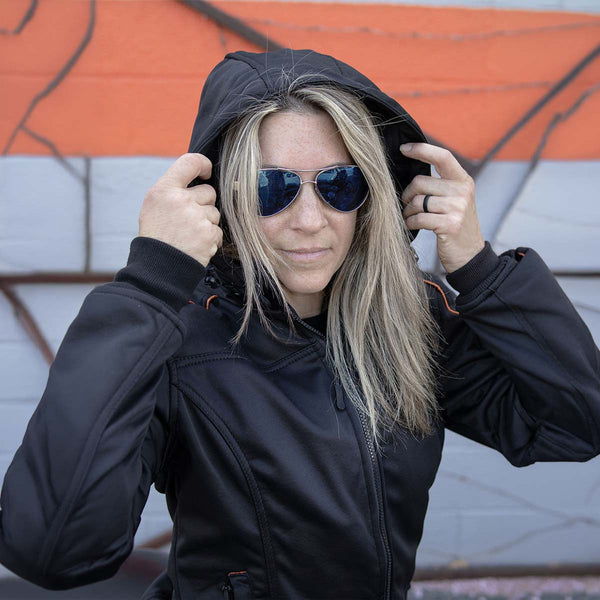 Milwaukee Leather MPL2764 Women's Black Soft Shell Armored Motorcycle Racing Style Jacket with Hoodie