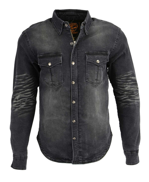 Milwaukee Leather MPM1620 Men's Black Flannel Biker Shirt w/ CE Approved Armor - Reinforced w/ Aramid Fibers