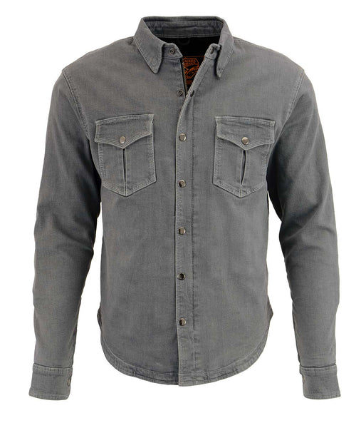 Milwaukee Leather MPM1621 Men's Grey CE Armored Long Sleeve Motorcycle Riders Shirt w/ Reinforced w/ Aramid Fibers