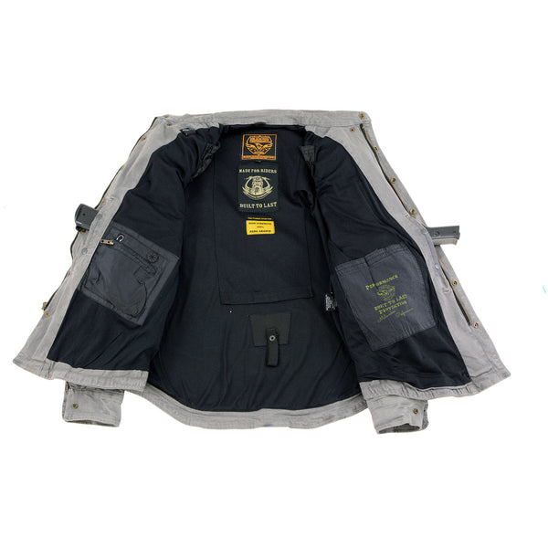 Milwaukee Leather MPM1621 Men's Grey CE Armored Long Sleeve Motorcycle Riders Shirt w/ Reinforced w/ Aramid Fibers