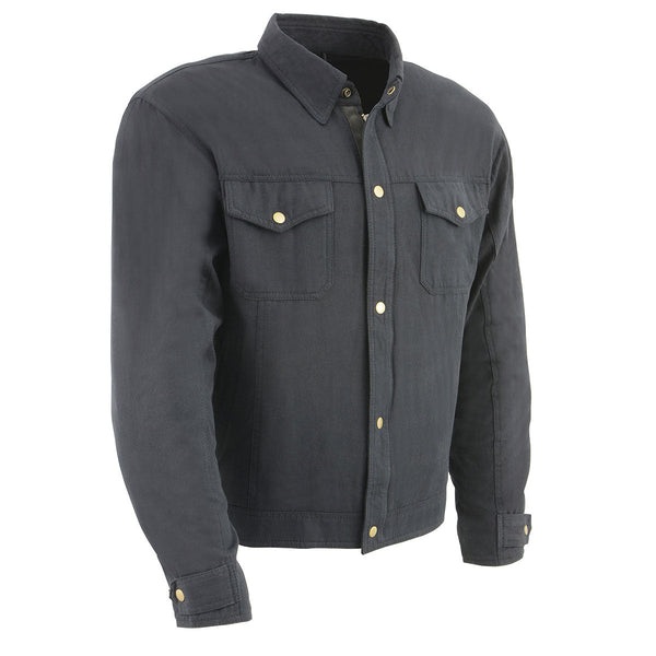 Milwaukee Leather MPM1623 Men's Black CE Armored Long Sleeve Biker Shirt Jacket Reinforced w/ Aramid Fibers