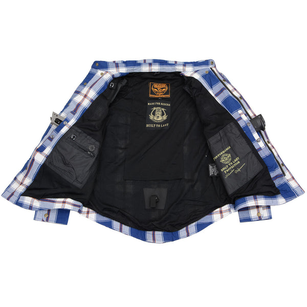 Milwaukee Leather Men's Plaid Flannel Biker Shirt with Aramid Fiber and Armor