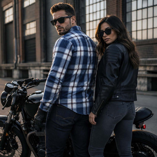 Milwaukee Leather MPM1645 Men's 'Asphalt Shield - Hoya' Plaid Flannel Biker Shirt w/ CE Armor - Reinforced w/ Aramid Fibers