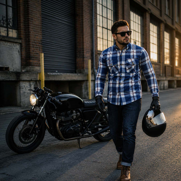Milwaukee Leather MPM1645 Men's 'Asphalt Shield - Hoya' Plaid Flannel Biker Shirt w/ CE Armor - Reinforced w/ Aramid Fibers