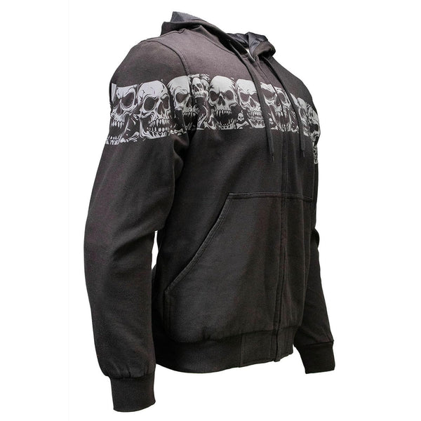 MMCC Men’s Bare Bones Hoodie – Reflective Skull Graphics Front & Back, Full Zip, 100 % Cotton - MPM1681