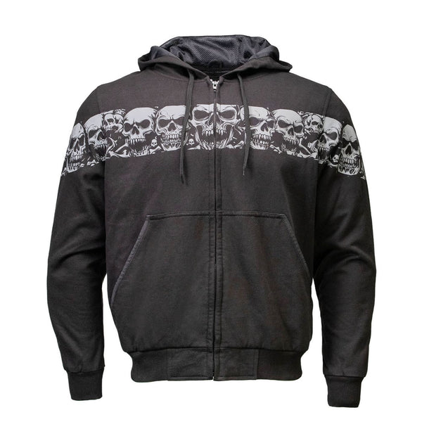 MMCC Men’s Bare Bones Hoodie – Reflective Skull Graphics Front & Back, Full Zip, 100 % Cotton - MPM1681