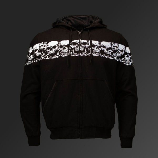 MMCC Men’s Bare Bones Hoodie – Reflective Skull Graphics Front & Back, Full Zip, 100 % Cotton - MPM1681
