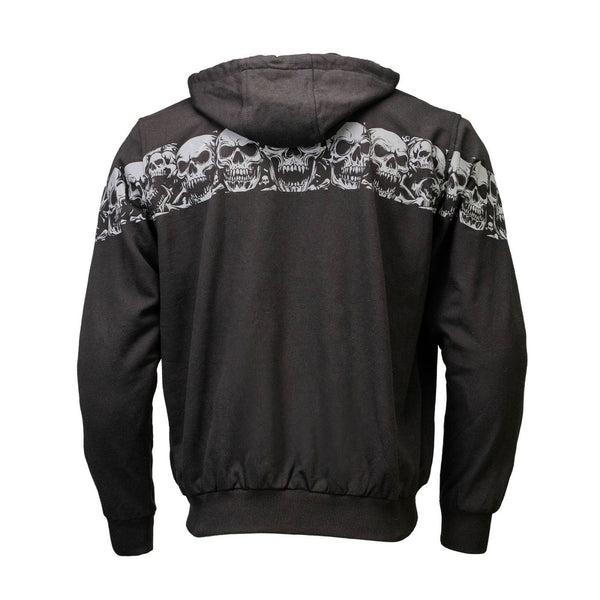 MMCC Men’s Bare Bones Hoodie – Reflective Skull Graphics Front & Back, Full Zip, 100 % Cotton - MPM1681