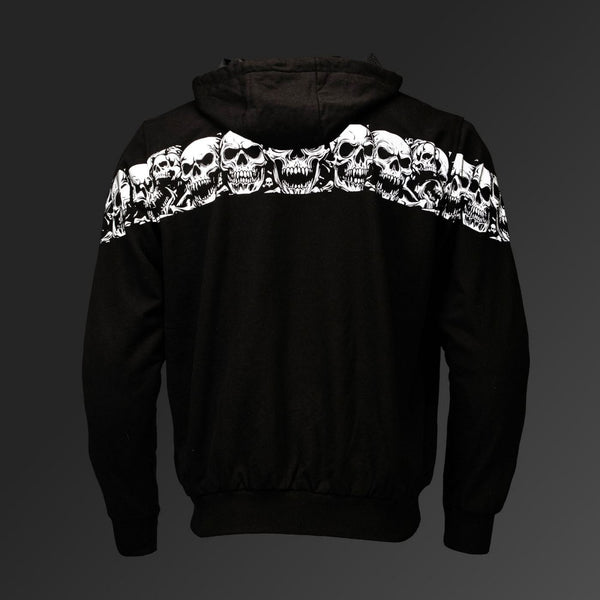 MMCC Men’s Bare Bones Hoodie – Reflective Skull Graphics Front & Back, Full Zip, 100 % Cotton - MPM1681