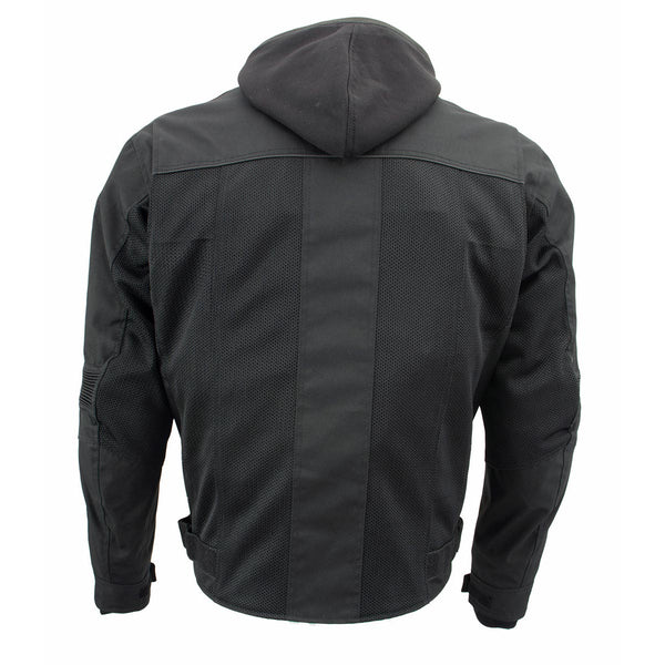 Milwaukee Leather Men's Requiem Mesh and 1300D Nylon Motorcycle Jacket with CE Armor, Removable Hoodie - MPM17018