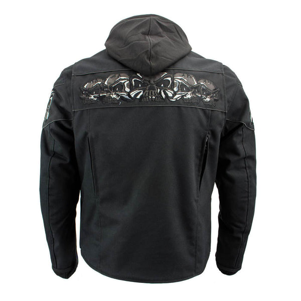 Milwaukee Leather Men's Vengeance Black Armored Textile Motorcycle Jacket with Skull Embroidery - MPM17019