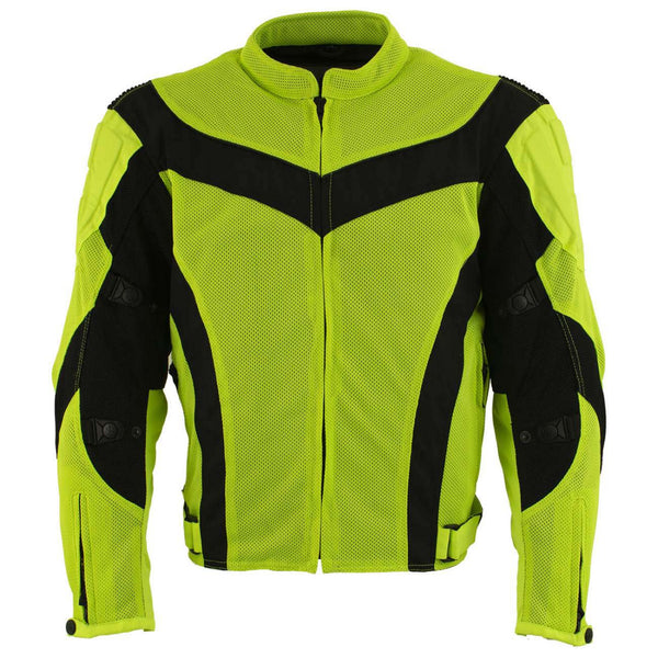 Milwaukee Leather Men's Invasion Black/Neon Textile Motorcycle Jacket w/ CE Armor - MPM17028
