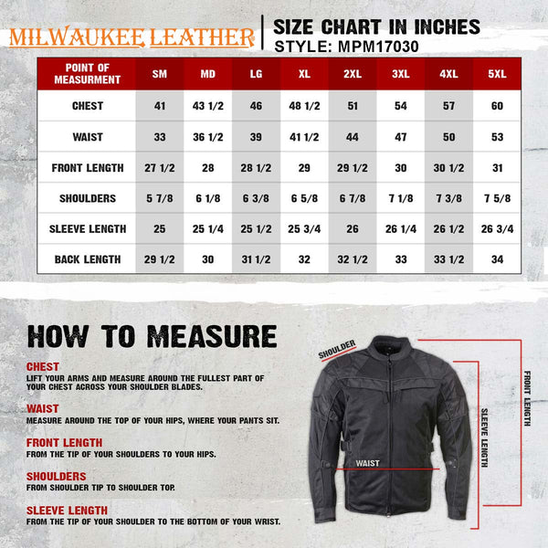 Milwaukee Leather Men's Shadow Black Textile Motorcycle Jacket w/ CE Armor - MPM17030