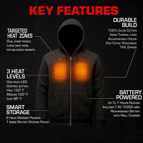 Nexgen Heat Men’s Grey Heated Hoodie Jacket – Winter Motorcycle Riding Gear for Cold Outdoors MPM1713SET
