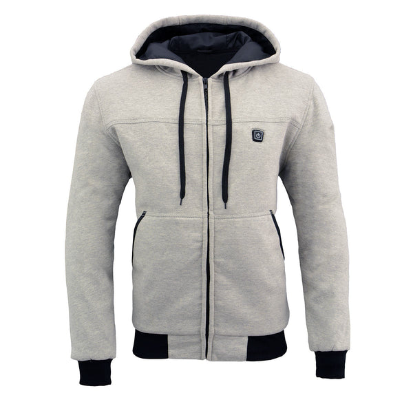 Nexgen Heat MPM1714SET Men's Heated Hoodie Silver Zipper Front Textile Sweatshirt - for Winter Riding Outdoor Activities