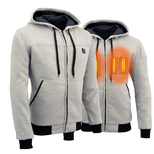 Nexgen Heat MPM1714SET Men's Heated Hoodie Silver Zipper Front Textile Sweatshirt - for Winter Riding Outdoor Activities