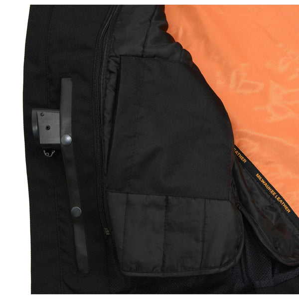 Milwaukee Leather MPM1730 Men's Black Padded Textile All Season Motorcycle Jacket w/ Reflective Skulls Artwork