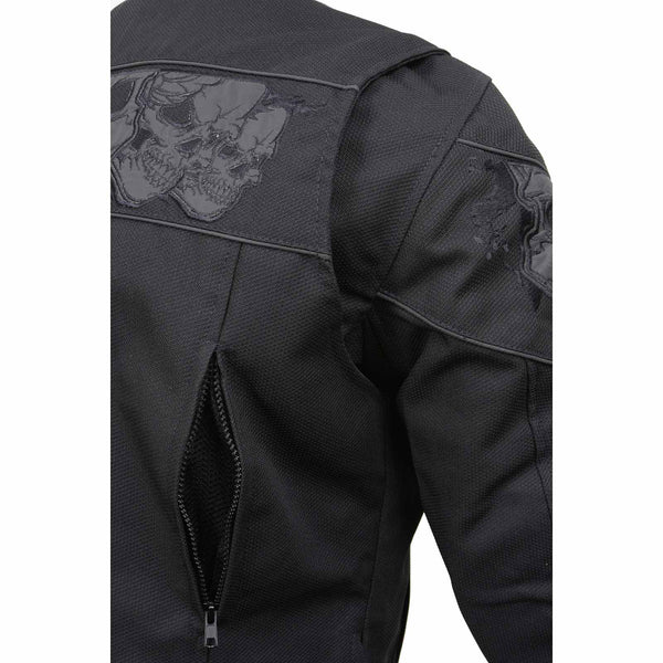 Milwaukee Leather MPM1730 Men's Black Padded Textile All Season Motorcycle Jacket w/ Reflective Skulls Artwork