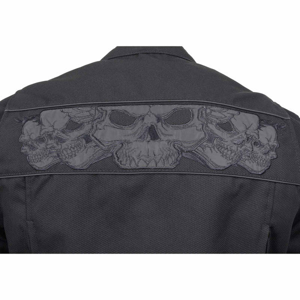 Milwaukee Leather MPM1730 Men's Black Padded Textile All Season Motorcycle Jacket w/ Reflective Skulls Artwork