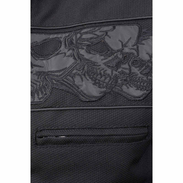 Milwaukee Leather MPM1730 Men's Black Padded Textile All Season Motorcycle Jacket w/ Reflective Skulls Artwork