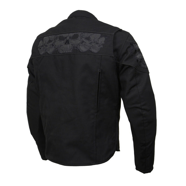 Milwaukee Leather MPM1730 Men's Black Padded Textile All Season Motorcycle Jacket w/ Reflective Skulls Artwork