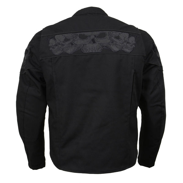 Milwaukee Leather MPM1730 Men's Black Padded Textile All Season Motorcycle Jacket w/ Reflective Skulls Artwork