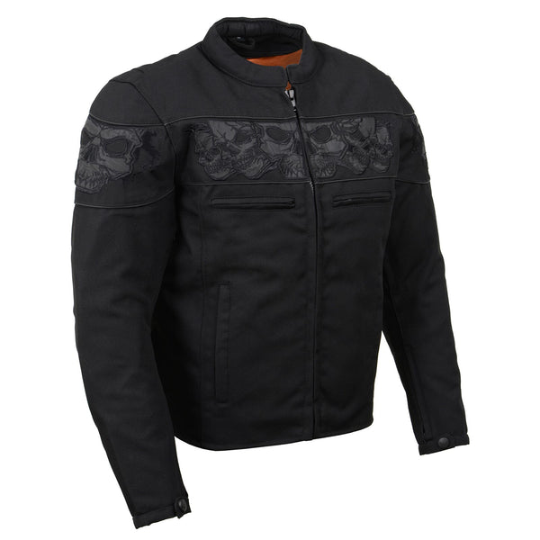 Milwaukee Leather MPM1730 Men's Black Padded Textile All Season Motorcycle Jacket w/ Reflective Skulls Artwork