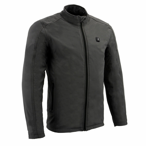 Nexgen Heat MPM1762SET Men’s Grey Soft Shell Heated Jacket - Standup Collar - for Winter Cold Weather Riding Outdoors