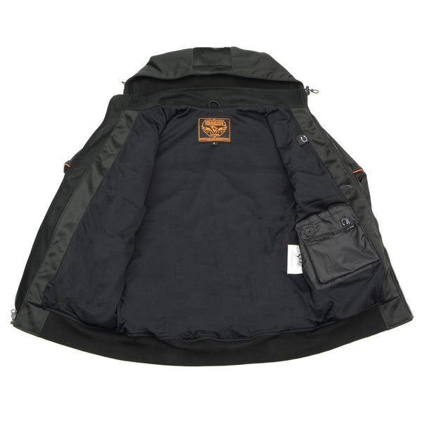 Milwaukee Leather MPM1764 Men's Black Soft Shell CE Armored Motorcycle Racing Style Hoodie Jacket w/ Detachable Hood