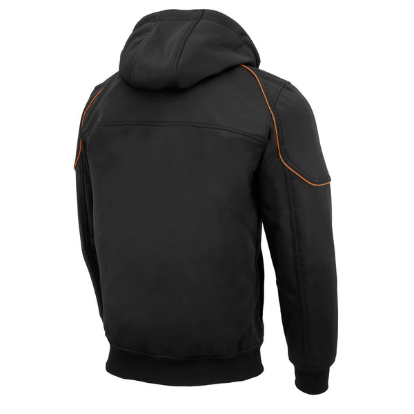 Milwaukee Leather MPM1764 Men's Black Soft Shell CE Armored Motorcycle Racing Style Hoodie Jacket w/ Detachable Hood