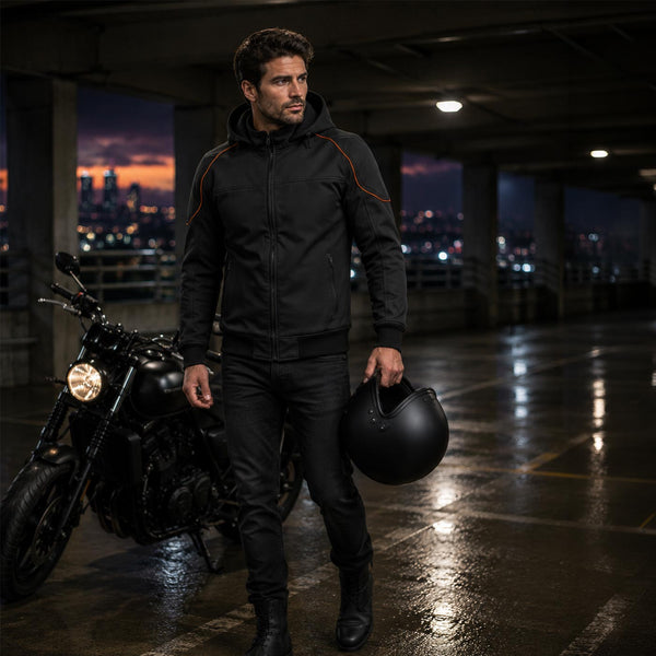 Milwaukee Leather MPM1764 Men's Black Soft Shell CE Armored Motorcycle Racing Style Hoodie Jacket w/ Detachable Hood