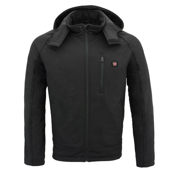 Nexgen Heat MPM1767SET Men's Black 'Heated' Soft Shell Hooded Zipper Front Jacket (Rechargeable Battery Pack Included)