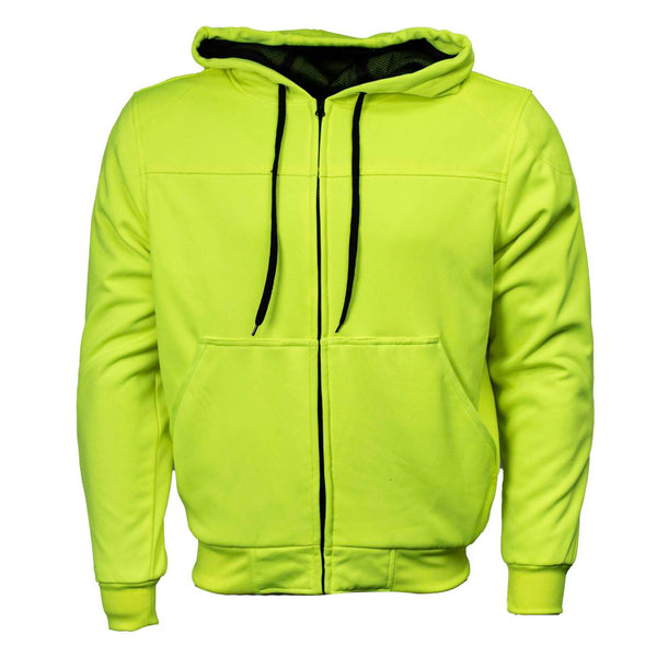 Milwaukee Leather Men's Neon-Green Streetguard Riding Hoodie - Aramid Reinforced with CE Shoulder and Elbow Armor - MPM1772
