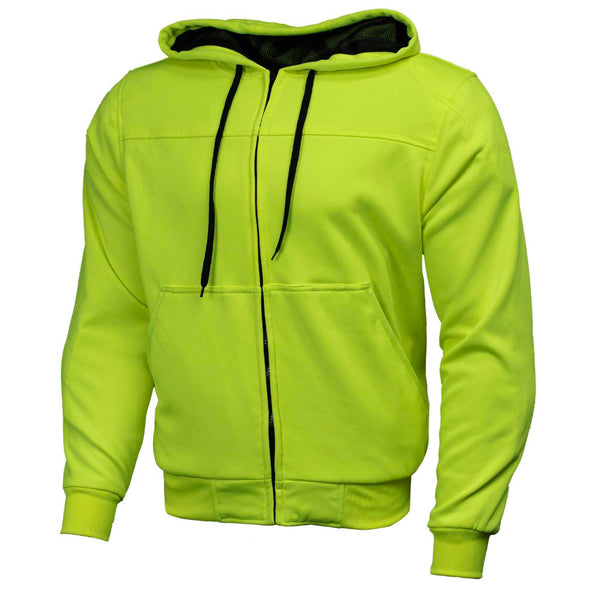 Milwaukee Leather Men's Neon-Green Streetguard Riding Hoodie - Aramid Reinforced with CE Shoulder and Elbow Armor - MPM1772