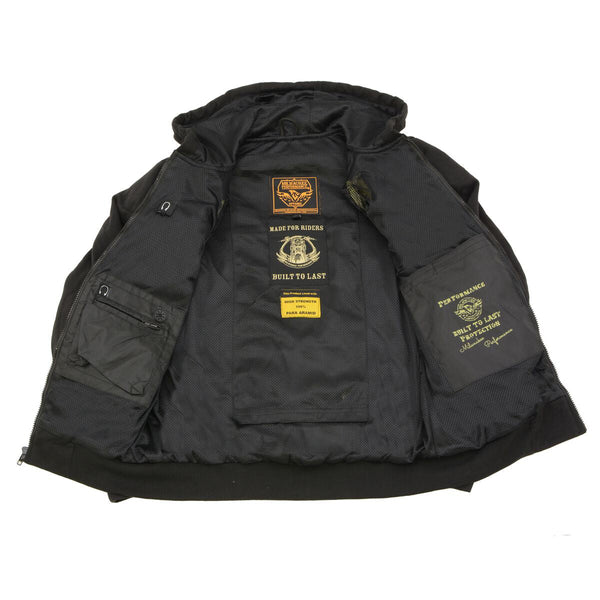 Milwaukee Leather Men's Black Streetguard Riding Hoodie - Aramid Reinforced with CE Shoulder and Elbow Armor - MPM1788