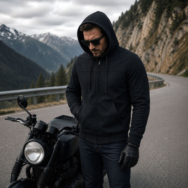Milwaukee Leather Men's Black Streetguard Riding Hoodie - Aramid Reinforced with CE Shoulder and Elbow Armor - MPM1788