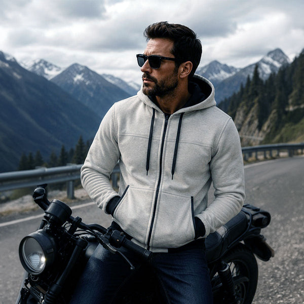 Milwaukee Leather Men's Silver Streetguard Riding Hoodie - Aramid Reinforced with CE Shoulder and Elbow Armor - MPM1788