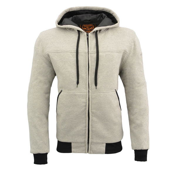 Milwaukee Leather MPM1788 Men's Silver CE Approved Armored Riding Hoodie Sweater w/ Aramid by DuPont Fibers