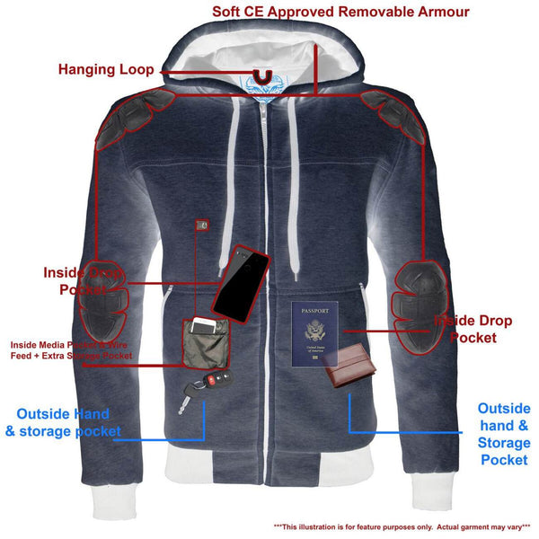 Milwaukee Leather MPM1788 Men's Silver CE Approved Armored Riding Hoodie Sweater w/ Aramid by DuPont Fibers