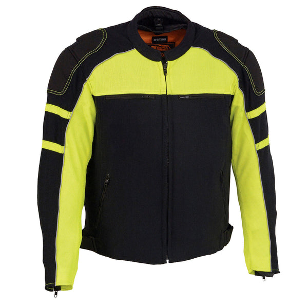 Milwaukee Leather Men's Black and Neon Green CE Armored All Season Textile Motorcycle Riding Jacket  - MPM1791