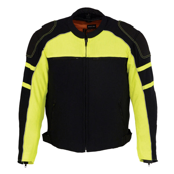Milwaukee Leather Men's Black and Neon Green CE Armored All Season Textile Motorcycle Riding Jacket  - MPM1791