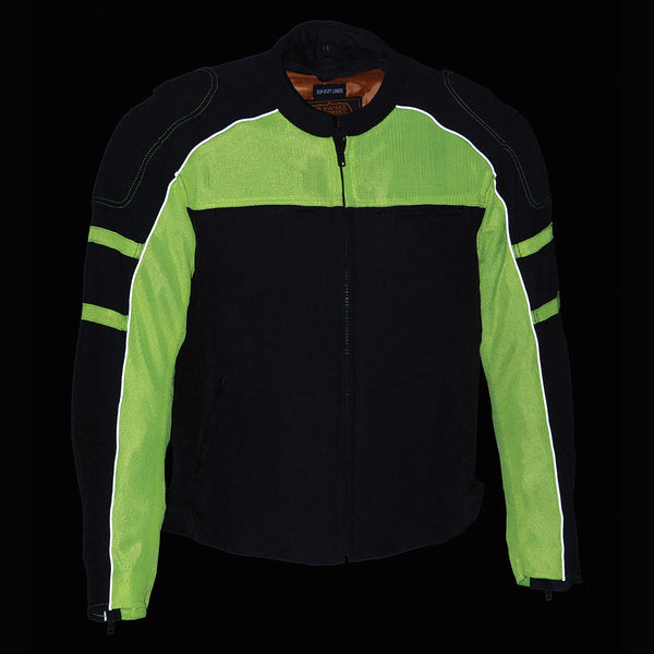 Milwaukee Leather Men's Black and Neon Green CE Armored All Season Textile Motorcycle Riding Jacket  - MPM1791