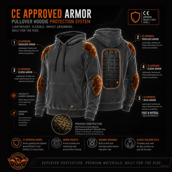 Milwaukee Leather Men's Streetguard Copper CE Armored Riding Hoodie, Shoulder and Elbow Armor - MPM1768
