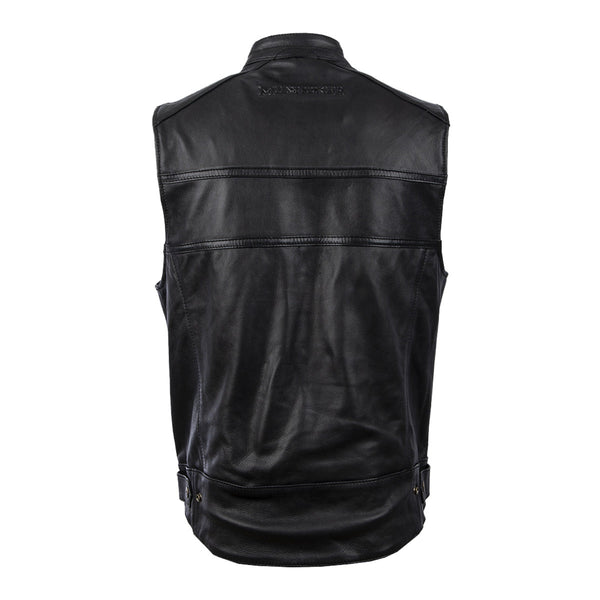 MMCC Men's Ducktail Black Leather Motorcycle Vest - MV3520